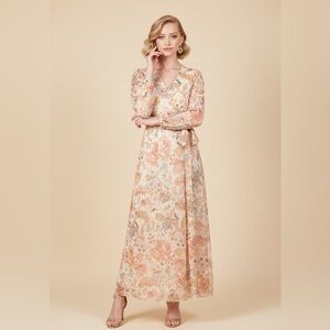 Floral Print Cream Maxi Dress